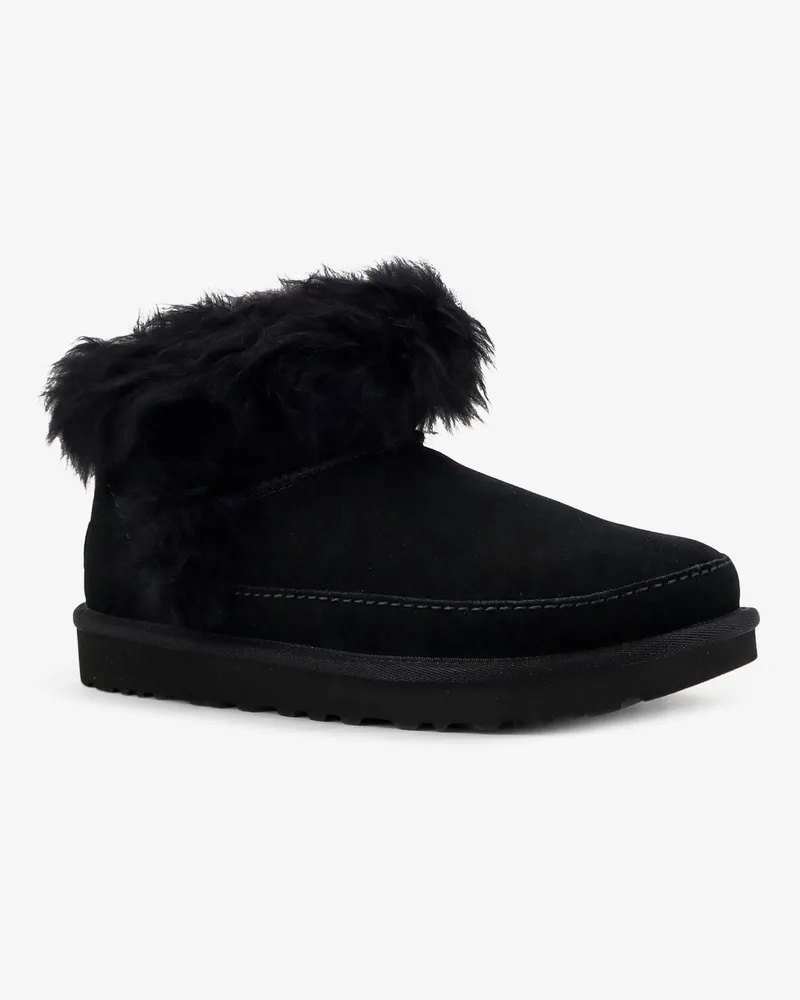 UGG Women's Classic Ultra Mini Suede Boots Black Leather-Rubber Leather/rubber Black