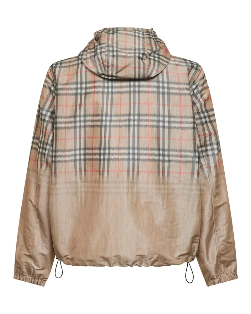 Burberry Men's Sand Beige Gradient Check Hooded Jacket Viscose Bomber Beige