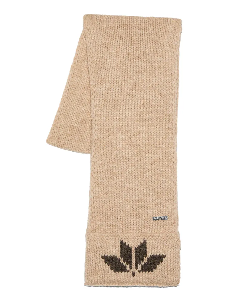 Dsquared2 Men's Snowflakes Logo Knit Wool Scarf Beige Beige