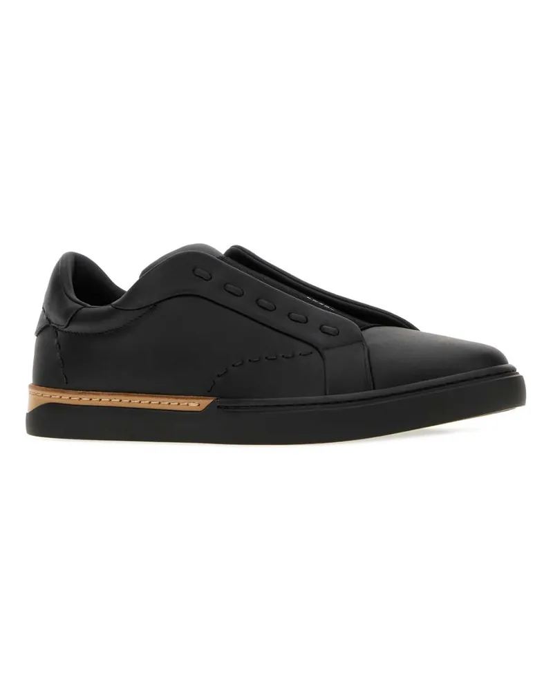 Fendi Men's Black Leather  City Slip Ons Sneaker Black