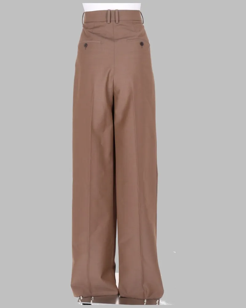 Saint Laurent Virgin Wool-Silk Tailored Trousers — Brown Brown