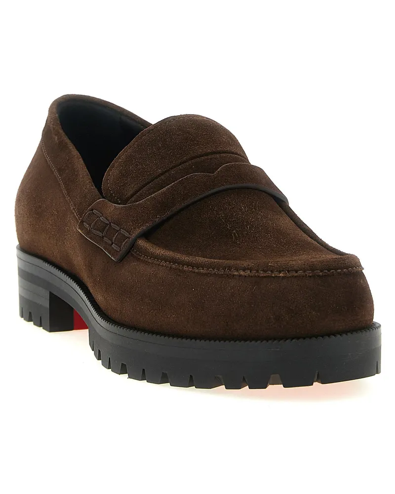 Christian Louboutin Suede Penny Loafers — Brown Brown