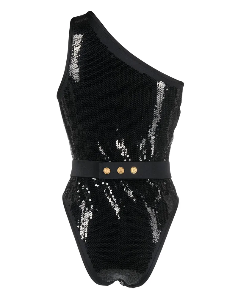 Balmain Women's Sequined One-Shoulder Swimsuit Aw23 W Black