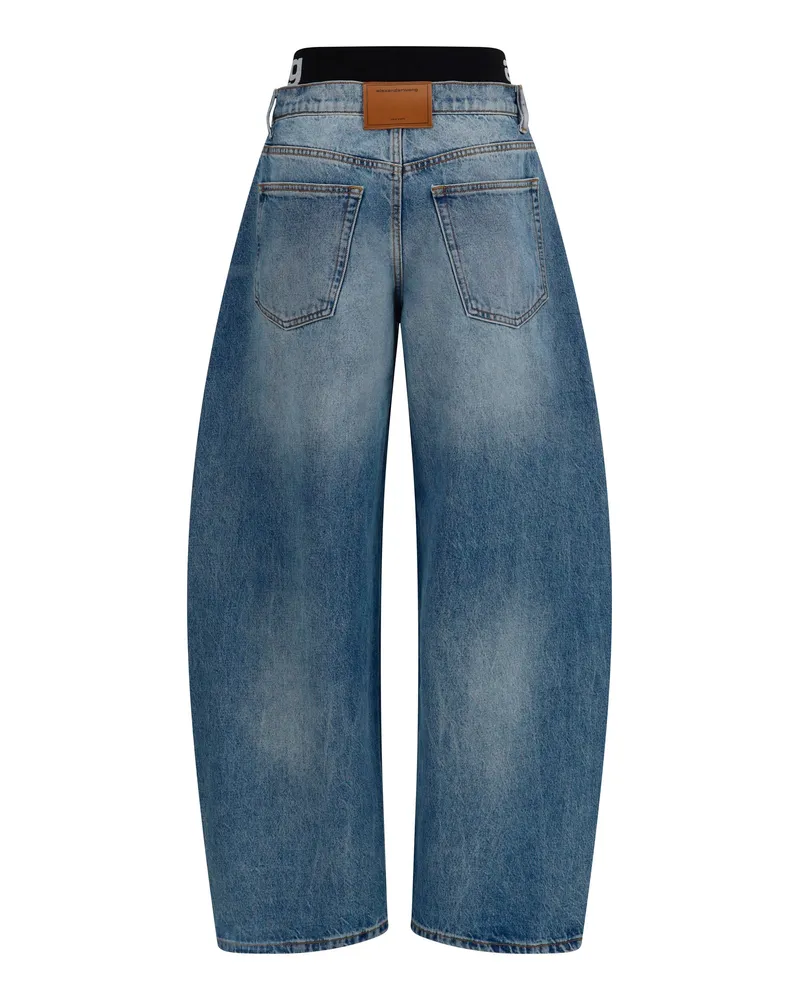 Alexander Wang Women's Layered Belt Logo-Waist Jeans Authentic Light Indigo Cotton Blue