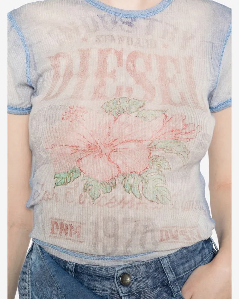 Diesel Floral Print Cotton T-Shirt — Blue Blue