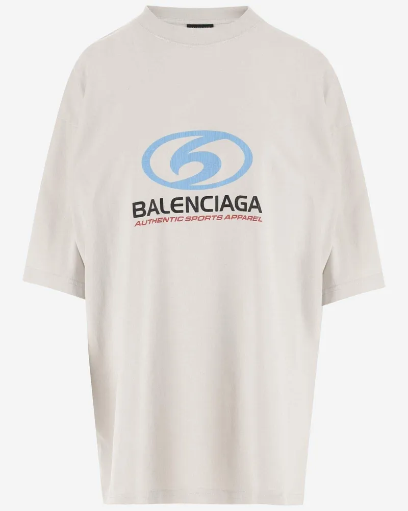 Balenciaga Women's Cotton T-Shirt With Logo Ivory T-Shirts & Jerseys White