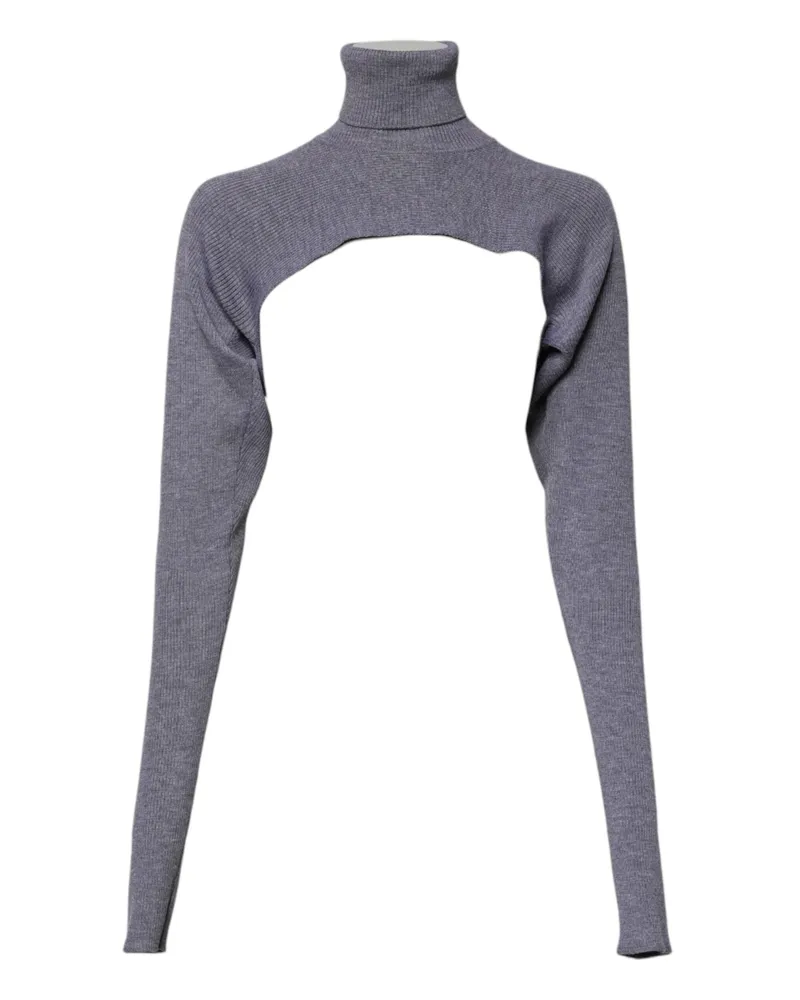 Dolce & Gabbana Women Gray Wool Knit Turtleneck Cropped Top Sweater Virgin Gray