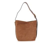 Suede with Chain Detail Shoulder Bag — Brown