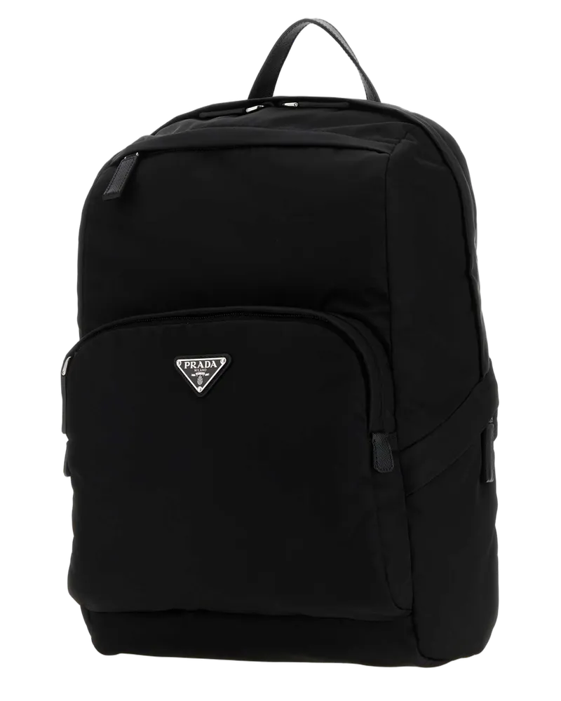 Prada Men's Black Re-Nylon And Leather Backpack Nero Poliammide Riciclata-Vitello Zaini Black