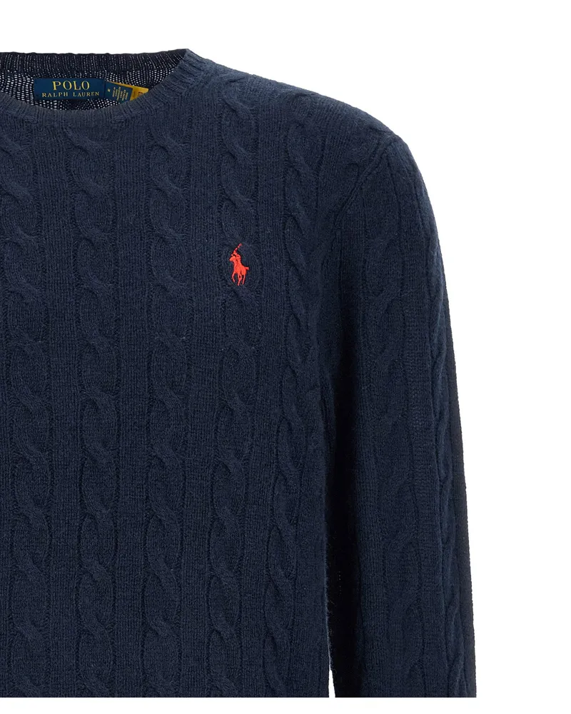 Ralph Lauren Braided Wool-Cashmere Sweater — Navy Navy