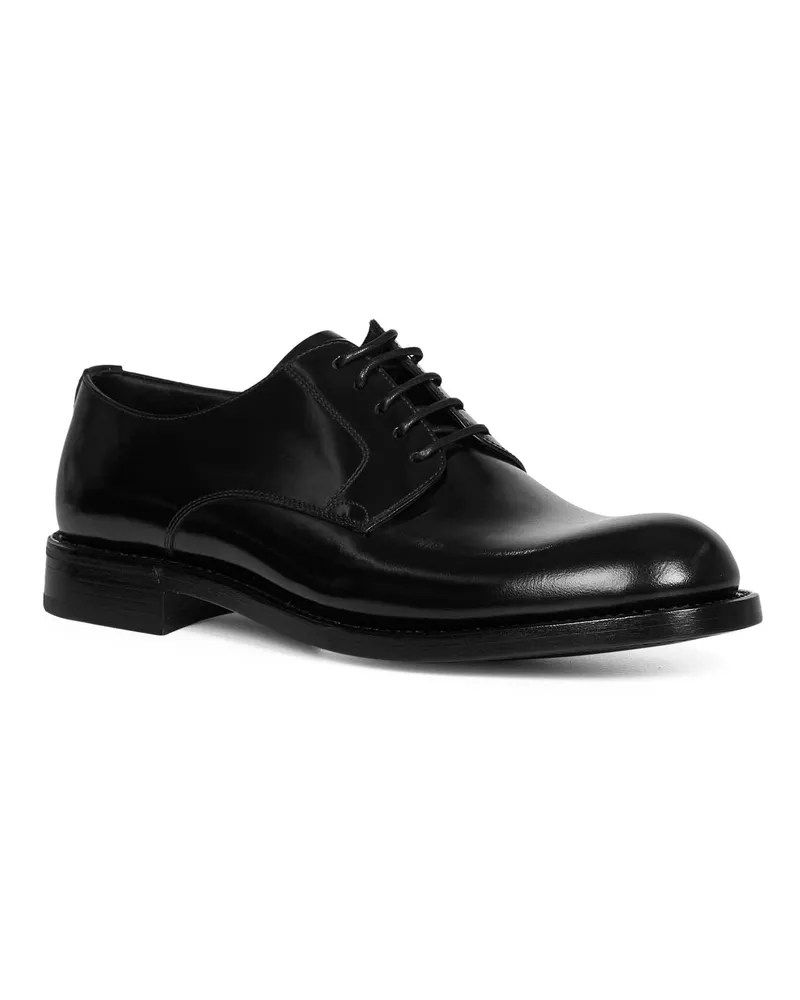 Dolce & Gabbana Men's Derby Shoes Brushed Calf Leather Black Lace-Up Flat Black