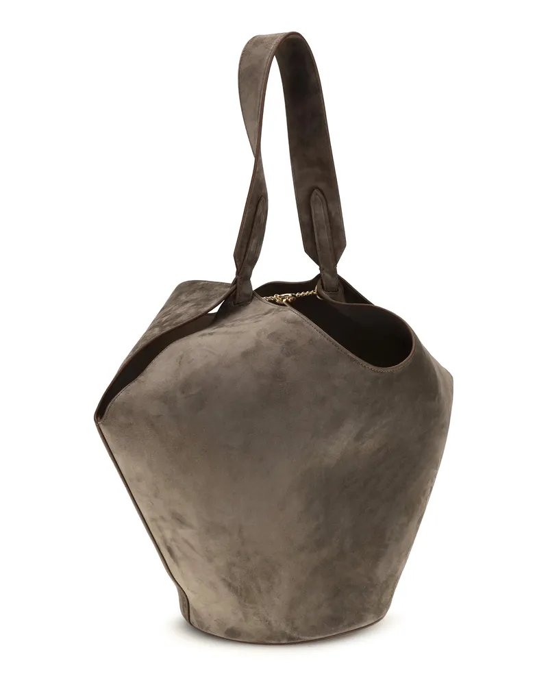 KHAITE Women's Shoulder Bag Lotus Suede Cedar Calf Leather Gray