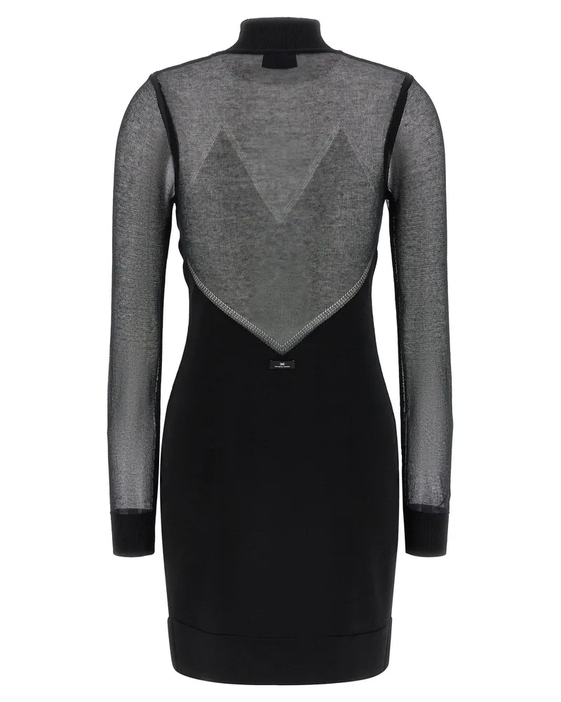 Elisabetta Franchi Mesh-Paneled Turtleneck Dress — Black Black