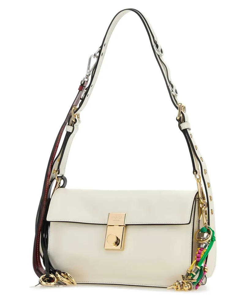 Prada Women's White Leather Small  Soft Sound Shoulder Bag Bianco N Vitello Borse A Mano White