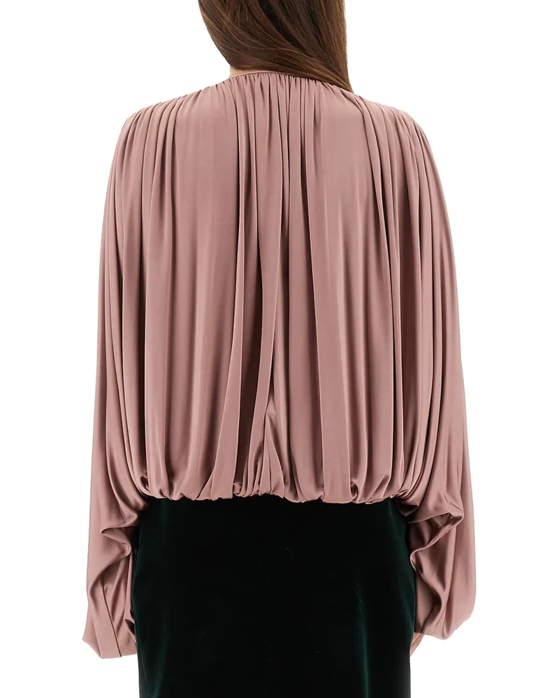 Saint Laurent Fluid Knit Viscose Blouse — Pink Pink