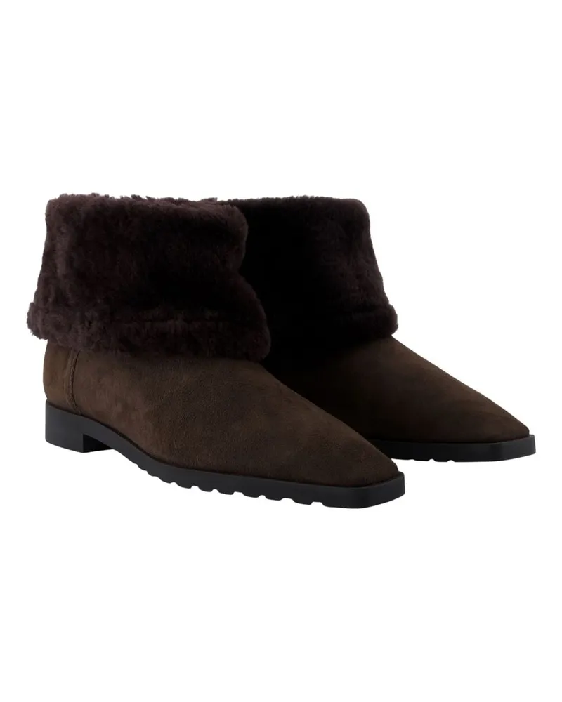 Totême Women's Fold Down Ankle Boots -  Leather Brown Lambskin Shoes Ankle-Boots Brown