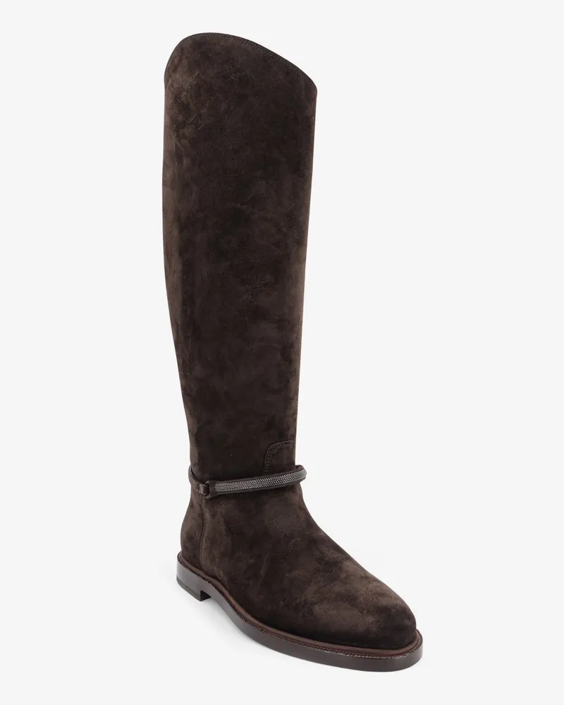 Brunello Cucinelli Women's Boots Precious Strap Suede Brown Brown