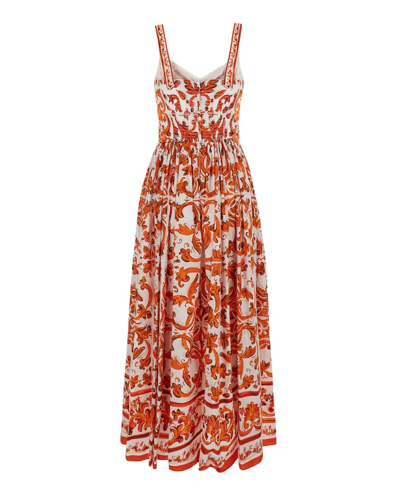 Dolce & Gabbana Women's Maxi Dress With Maiolica Print Orange Cotton Orange