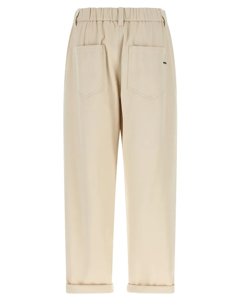 Brunello Cucinelli Women's Beige Cotton Casual Pants Beige