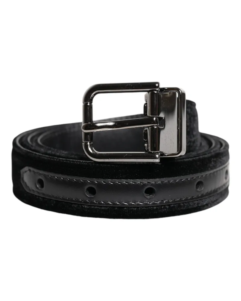 Dolce & Gabbana Men's Black Leather Metal Buckle Classic Belt Black