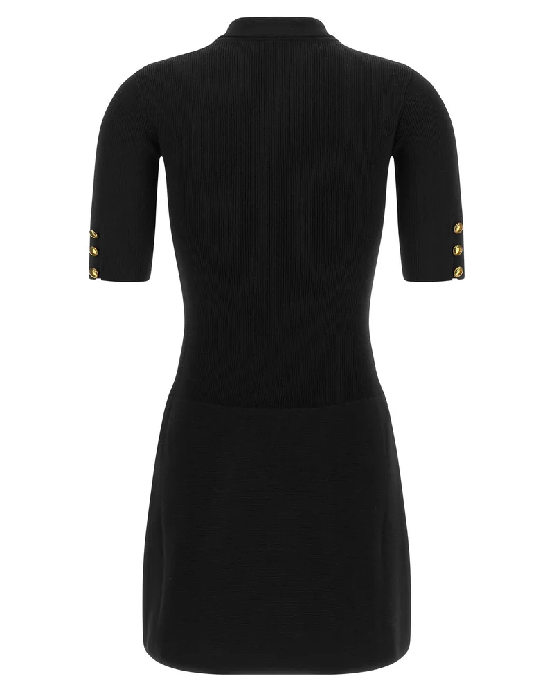 Elisabetta Franchi Ribbed Knit with Scarf Detail Dress — Black Black