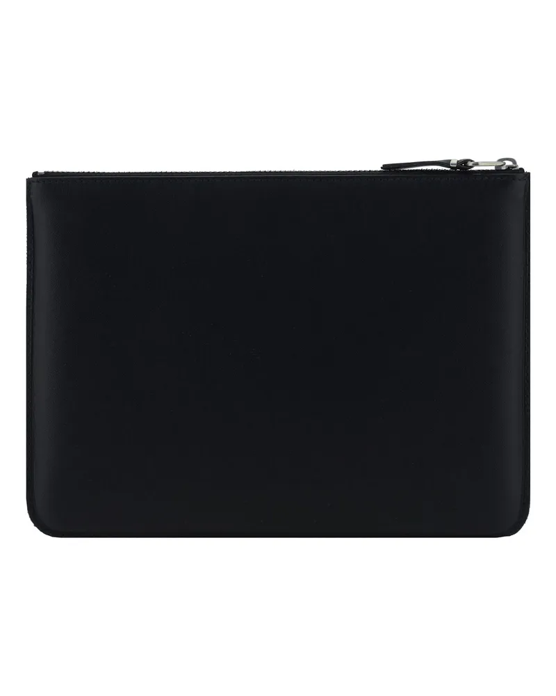 Comme des Garçons Men's Silver Eyelet Coin Purse Black Calf Leather Bos Taurus Wallet Black