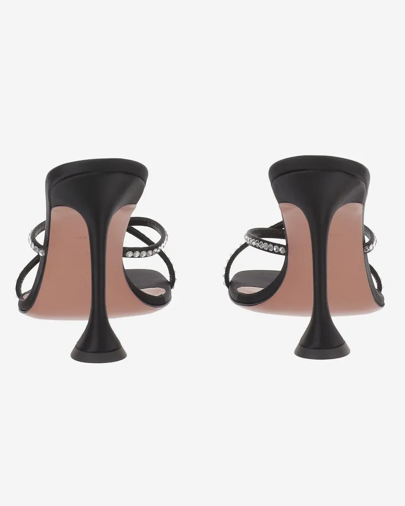 Amina Muaddi Women's Sandals Sally Satin Black Leather And Black