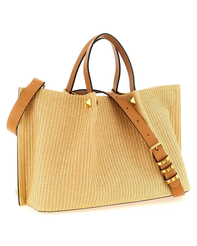 Valentino Garavani Floral Embroidered Raffia Tote Bag — Yellow Yellow