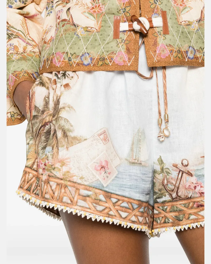 Zimmermann Women's Mahon Island Map Linen Shorts Aw26 W Cream
