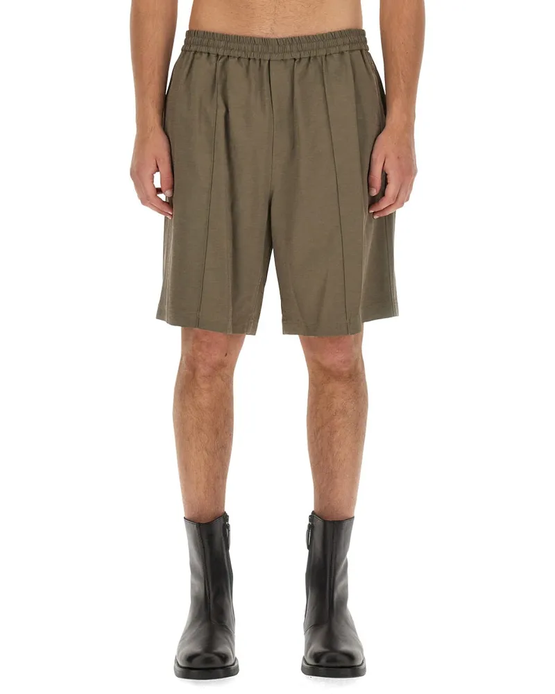 Helmut Lang Pull-On Rayon Bermudas — Green Green