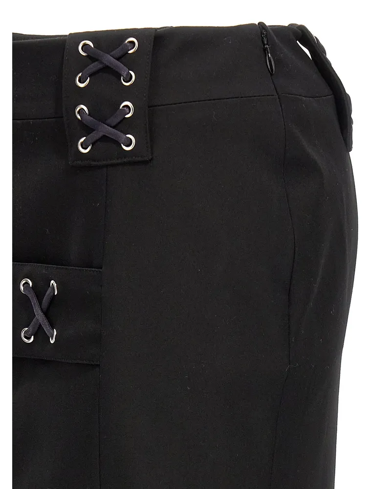 Alessandra Rich Lace-Up Wool Blend Skirt — Black Black