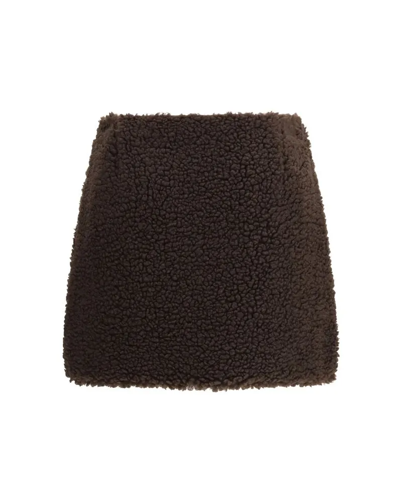 Moncler Teddy-Effect Fleece Mini Skirt — Brown Brown