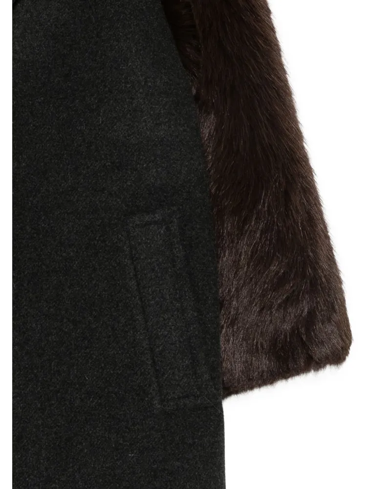 ALYSI Faux-Fur Panelled Coat — Black Black