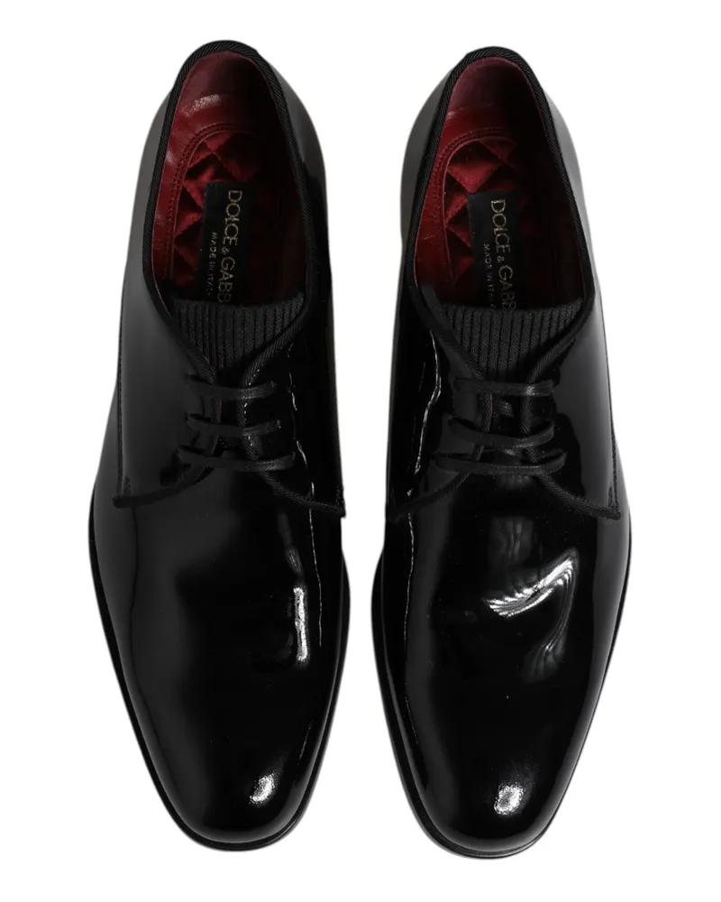 Dolce & Gabbana Black Leather Lace Up Men Derby Formal Shoes Calfskin Black