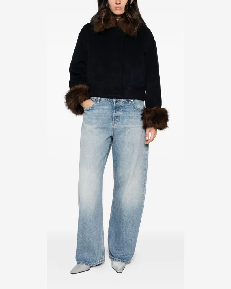 Self-Portrait Faux-Fur Collar & Cuffs Wool Jacket — Black Black