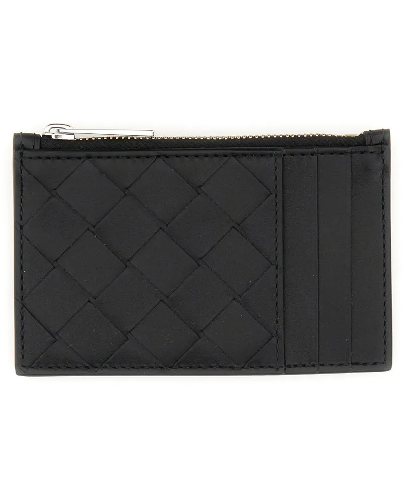 Bottega Veneta Woven Intrecciato Calfskin Card Case — Black Black