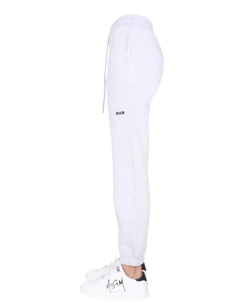 MSGM Logo Print Cotton Jogging Pants — Gray Gray