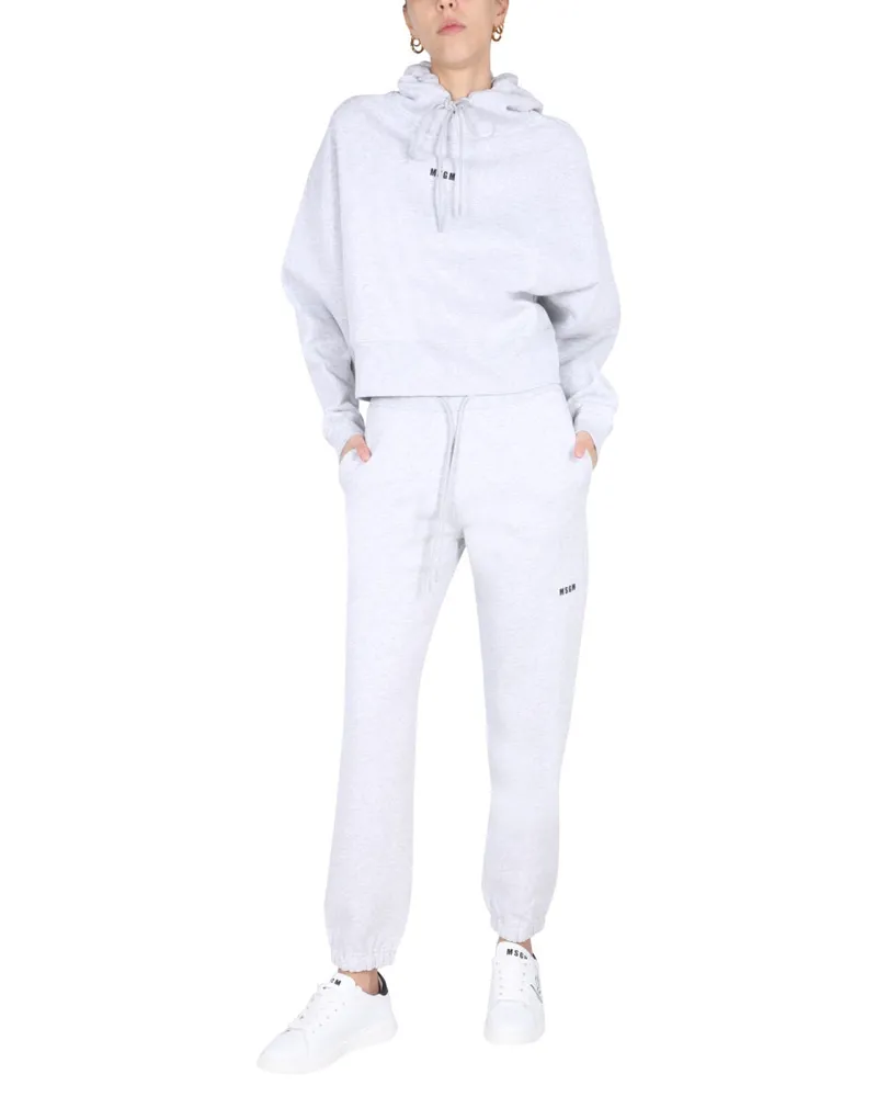 MSGM Logo Print Cotton Jogging Pants — Gray Gray