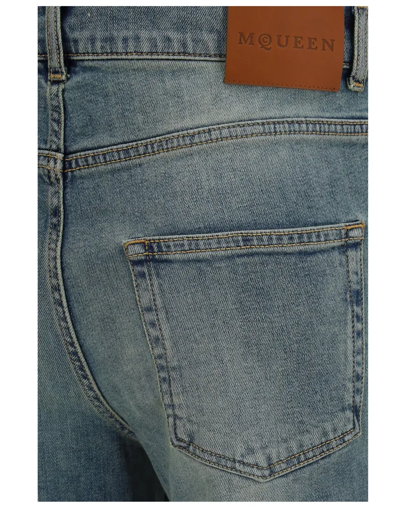 Alexander McQueen Flared Faded Denim Jeans — Navy Navy