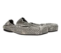 Snake-Textured Leather Ballet Flat — Beige