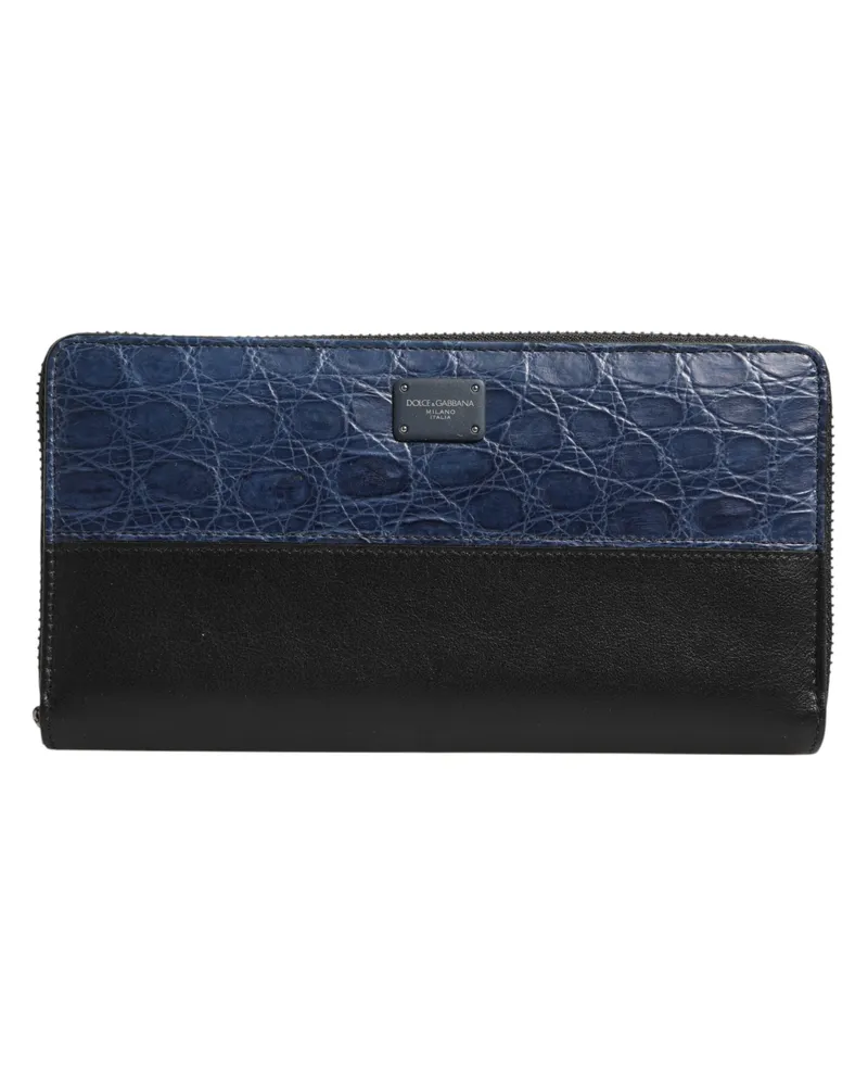 Dolce & Gabbana Black Blue Exotic Leather Men Continental Clutch Wallet And Caiman Black
