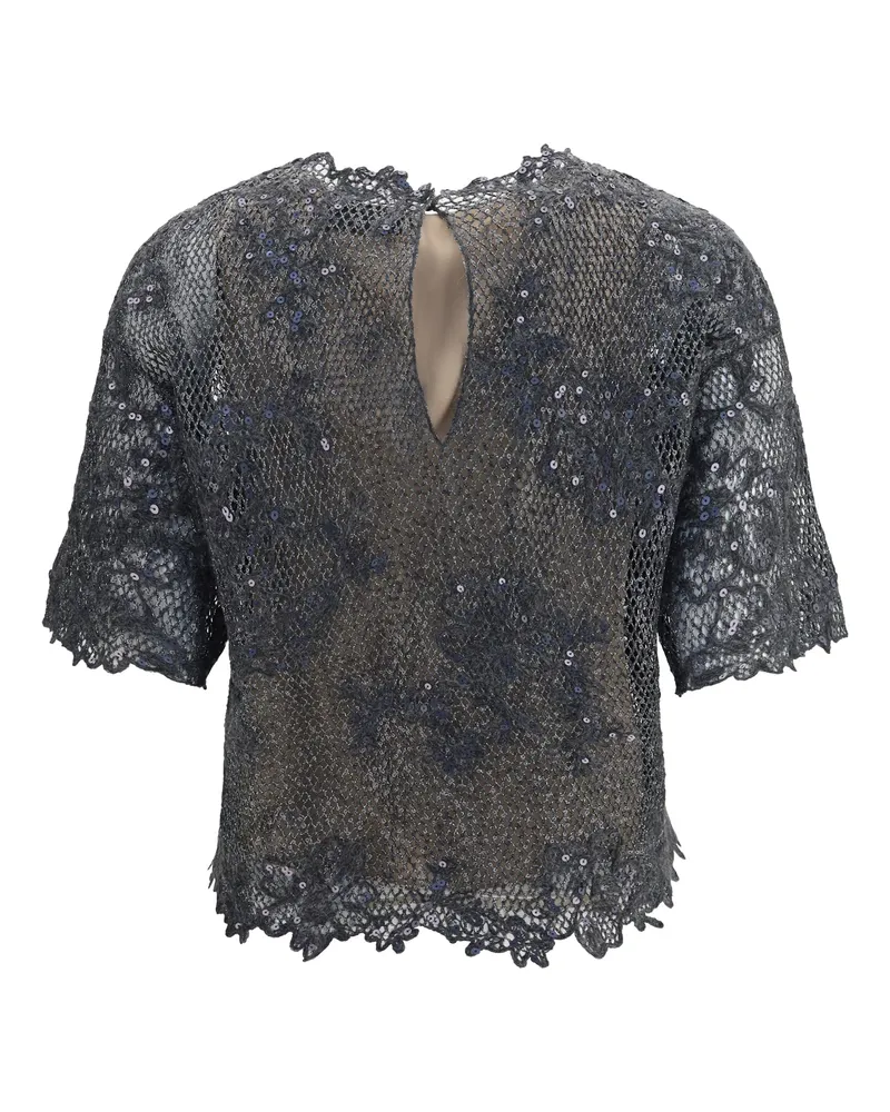 Brunello Cucinelli Sequined Openwork Blouse — Gray Gray