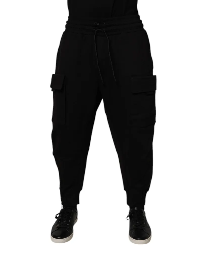 Dolce & Gabbana Black Cotton Men Cargo Jogger Sweatpants Pants Nylon Black