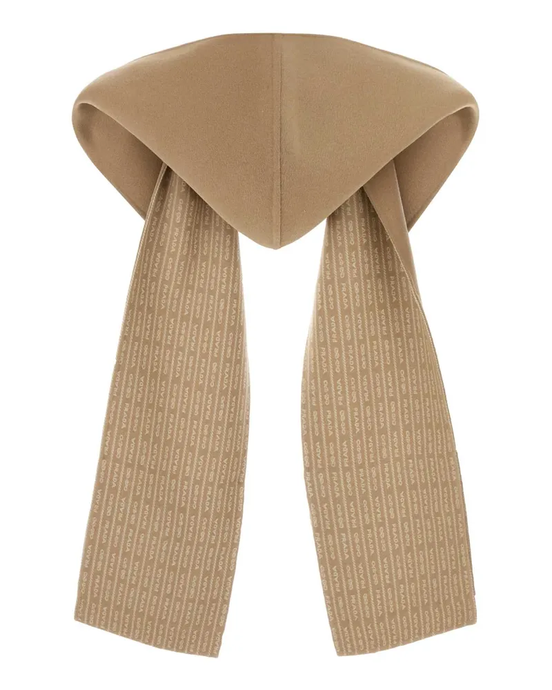 Prada Women's Camel Wool Scarf Cammello+bianco Exterior: Sciarpe E Foulard Scarfs Beige