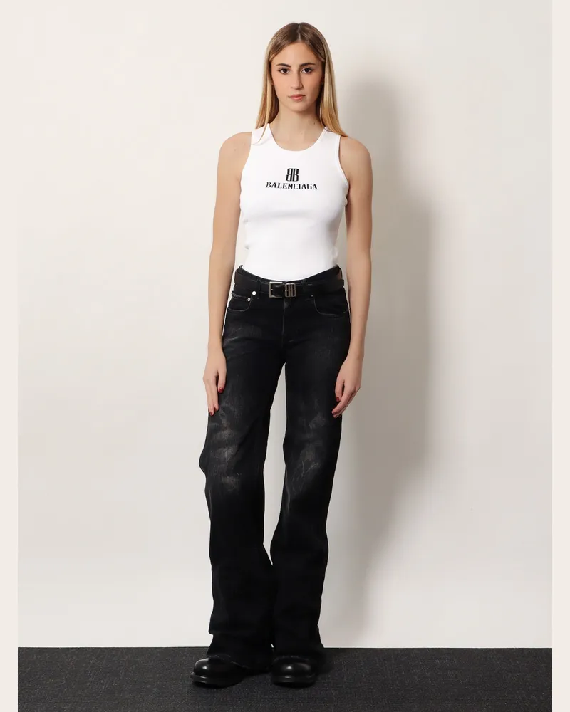 Balenciaga Women's Wide Leg Black Denim Trousers Cotton Black