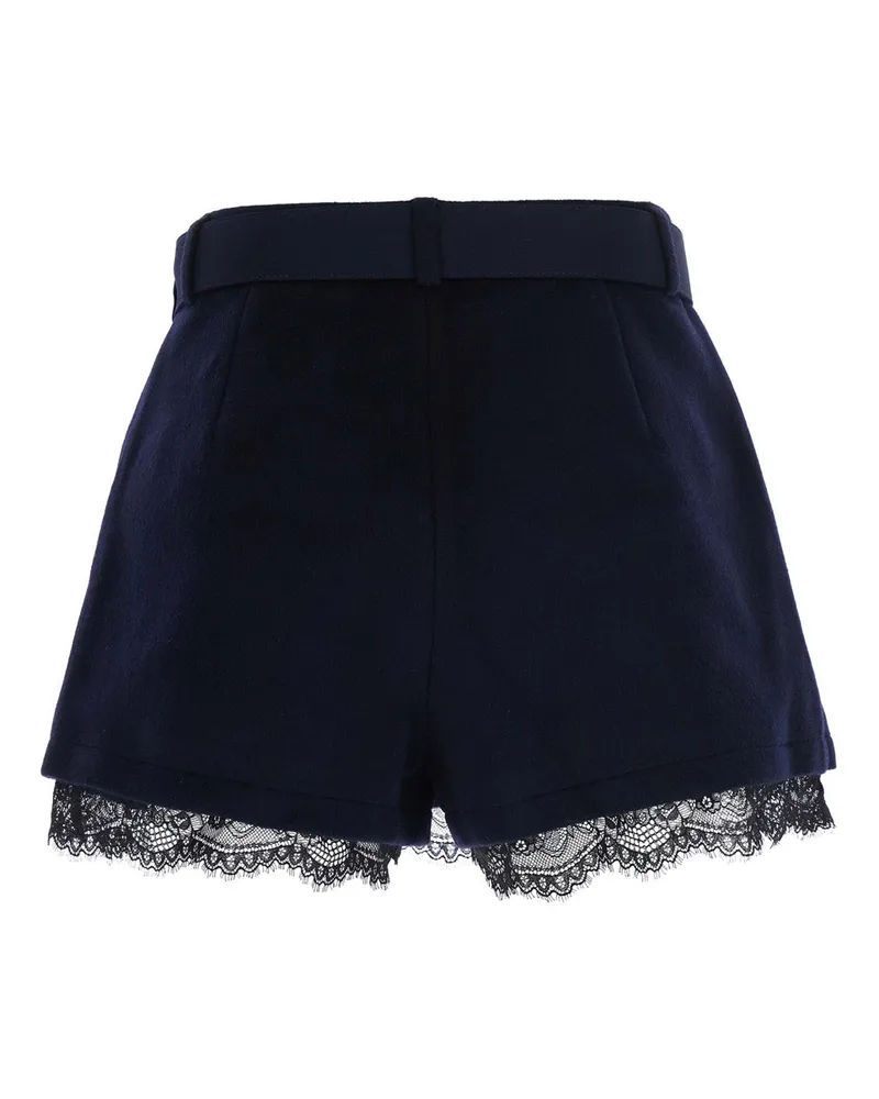 Self-Portrait Wool with Lace Trim Skirt — Blue Blue