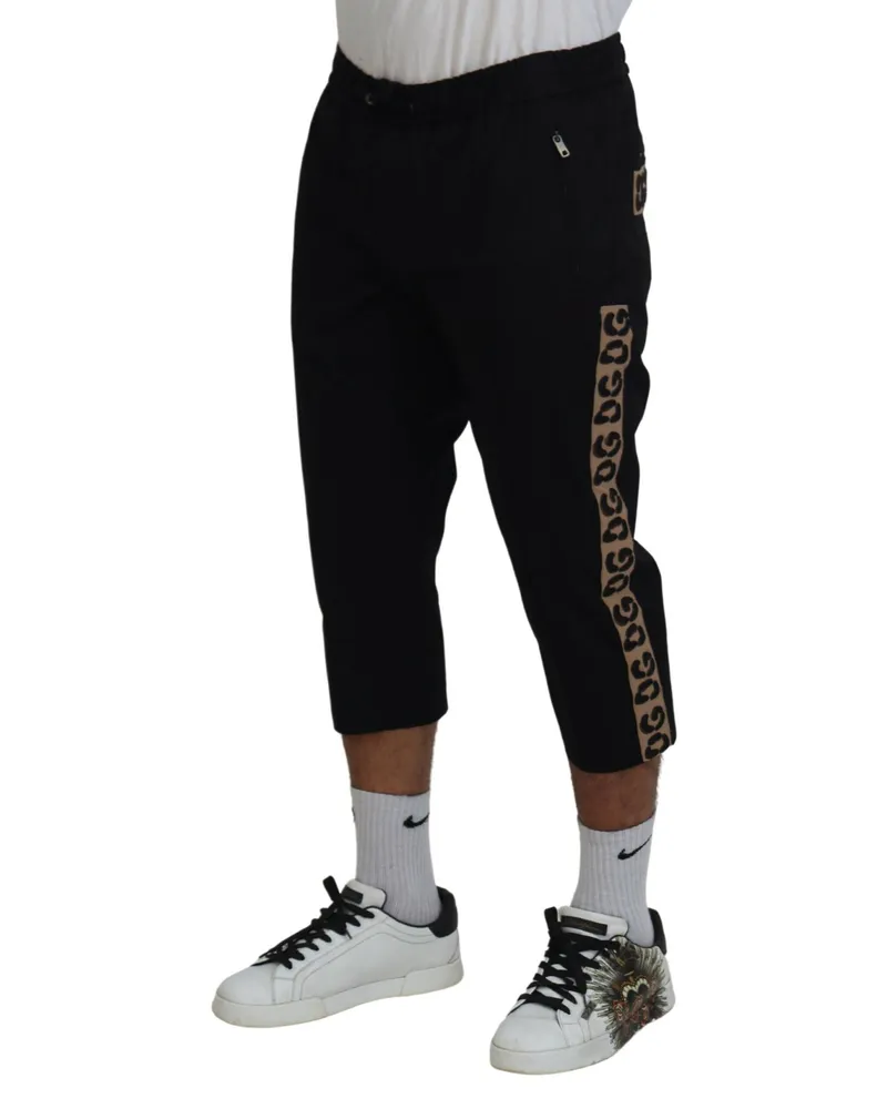 Dolce & Gabbana Men's Black Cotton Elastic Waist Dg Logo Cropped Pants Black