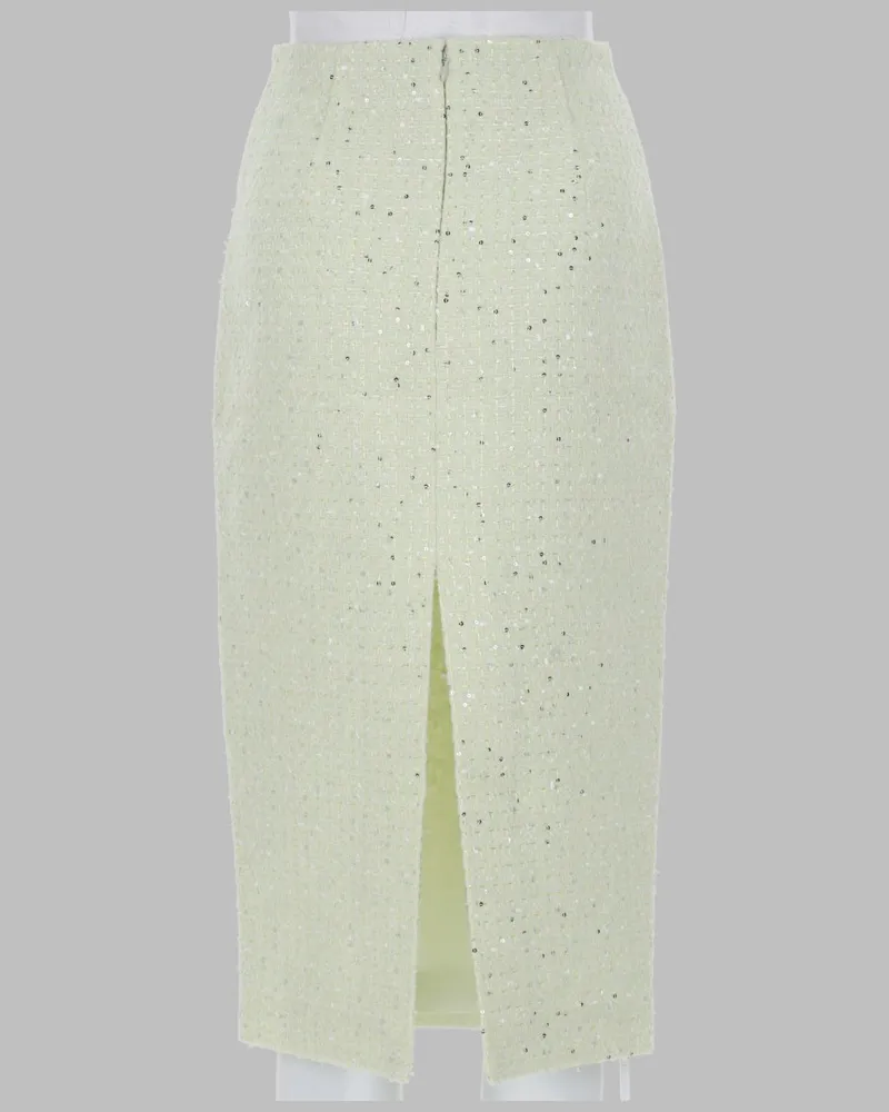 Self-Portrait Textured Bouclé Midi Skirt — Green Green
