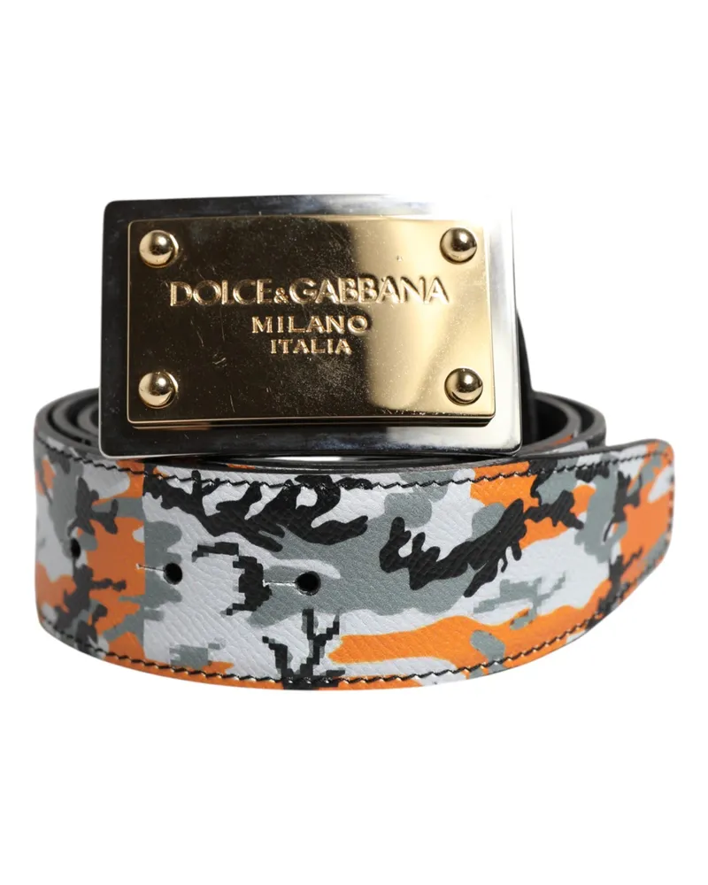 Dolce & Gabbana Men's Multicolor Camouflage Metal Logo Buckle Belt Leather Multicolor