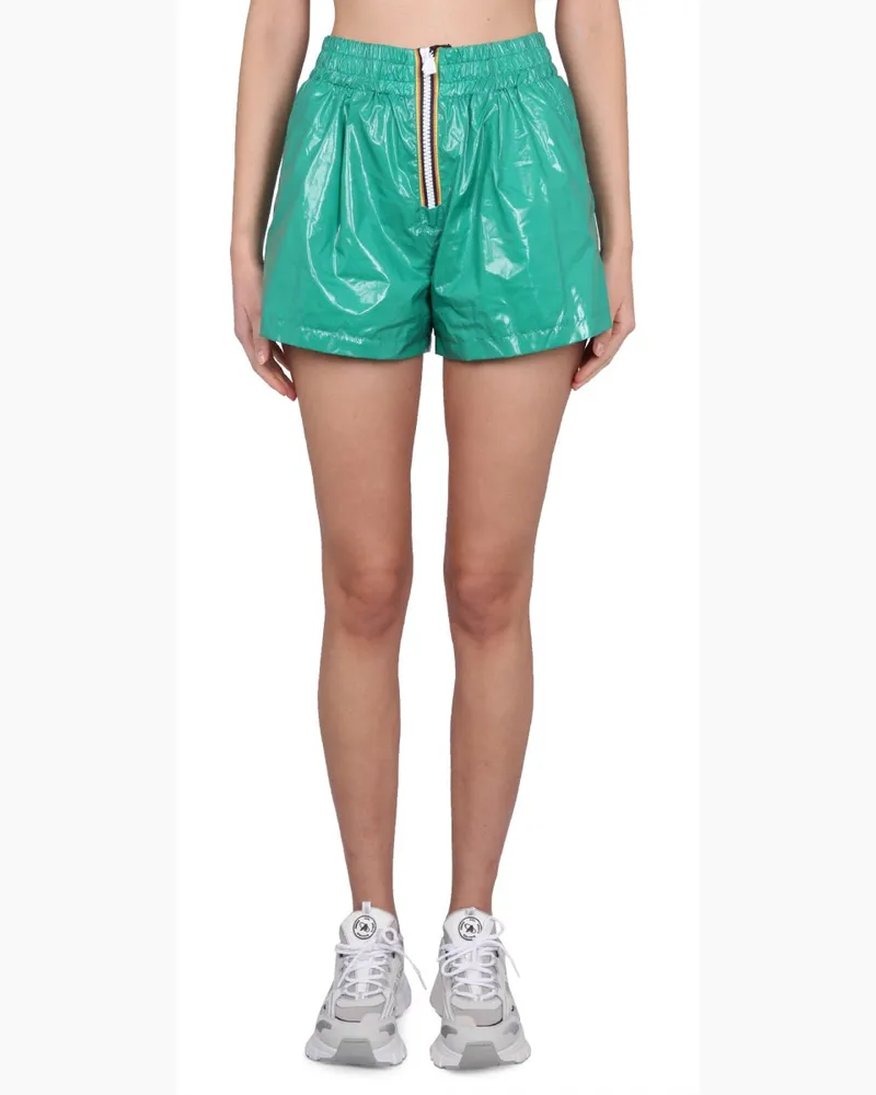 K-Way Nylon with Zip Closure Shorts — Green Green